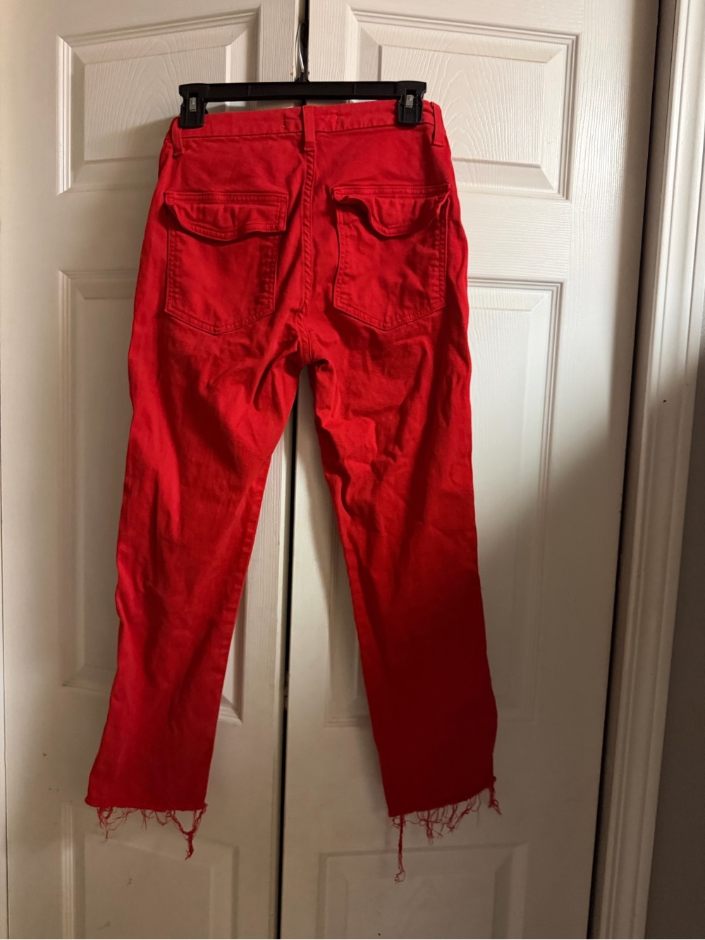 AMO Easy Army Red Cargo Pants with Frayed Hem NWT 23 - Picture 5 of 10